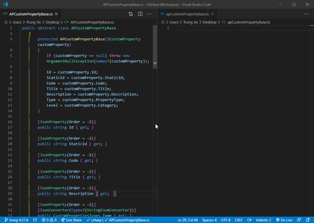 Convert C# class to TypeScript interface