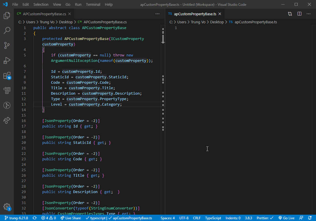 Convert C# class to TypeScript interface