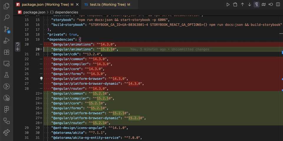 package.json after upgrading