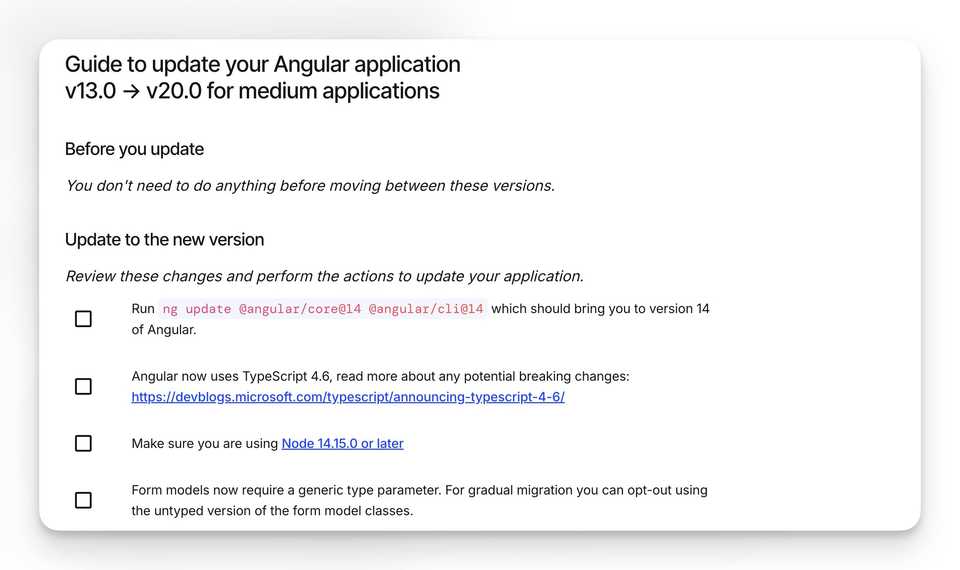 Angular upgrade steps
