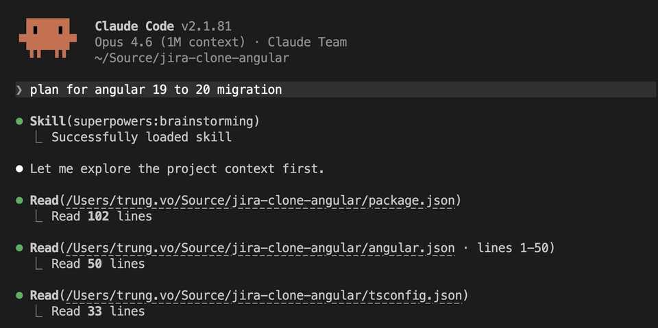 Claude Code prompt for Angular 20 upgrade