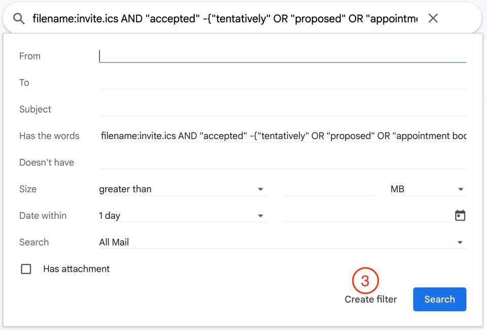Sharing my go-to Gmail filter to clean up unnecessary Calendar notifications