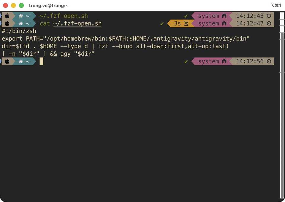 The fzf-open.sh script content
