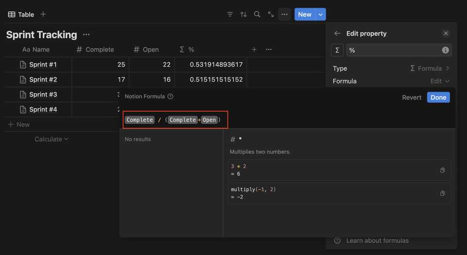 Notion formula column