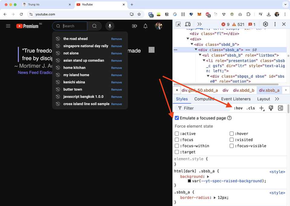 Freeze screen in Chrome debugger / DevTools panel for inspecting elements that disappear on hover/click